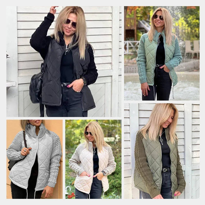 Marolina — Veste Puffer en Patchwork Tricoté