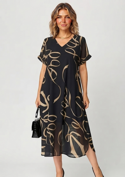 Amarelle — Robe Midi à Imprimé Nœud et Décolleté en V Flottant