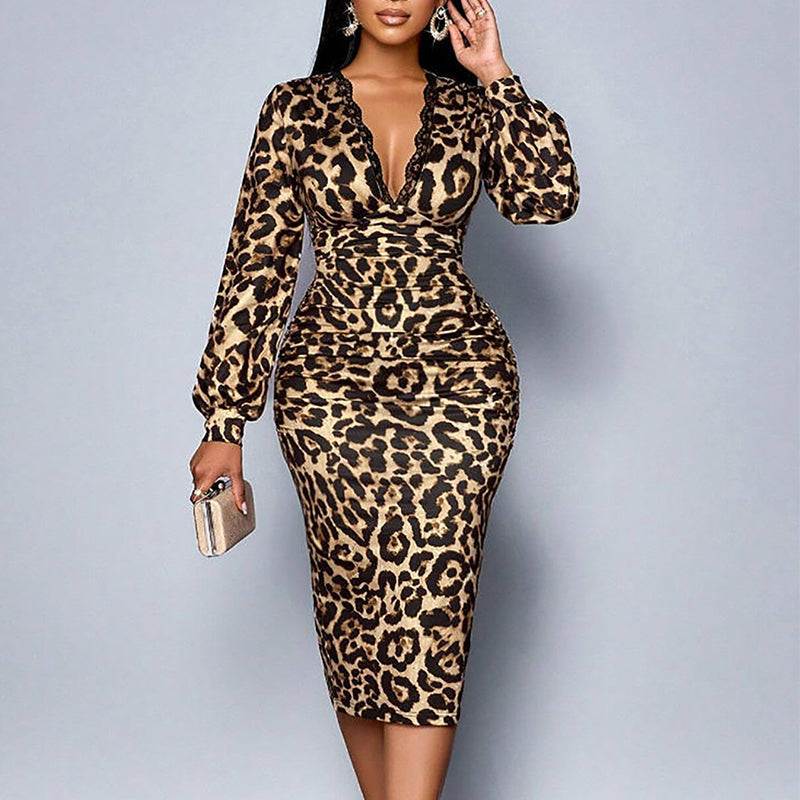 Léonor — Robe Midi Bodycon Imprimé Léopard