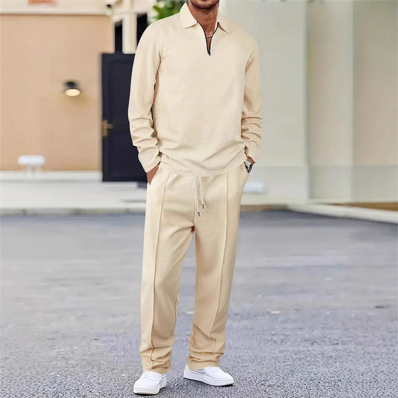 Théoline — Sweat-shirt en tricot gaufré & Pantalon droit