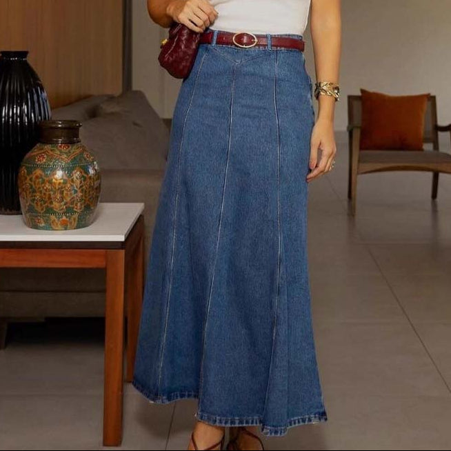 Jupe Maxi en Jean A-Ligne Taille Haute Verdana
