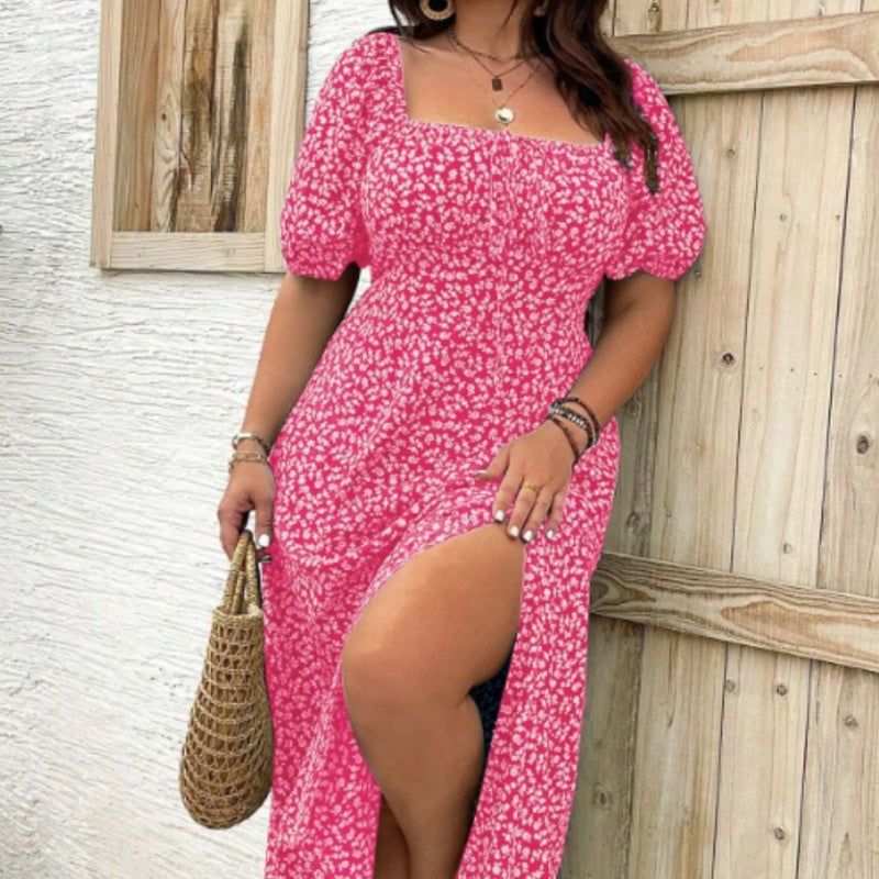 Fleurance — Robe à Manches Courtes avec Fente Florale
