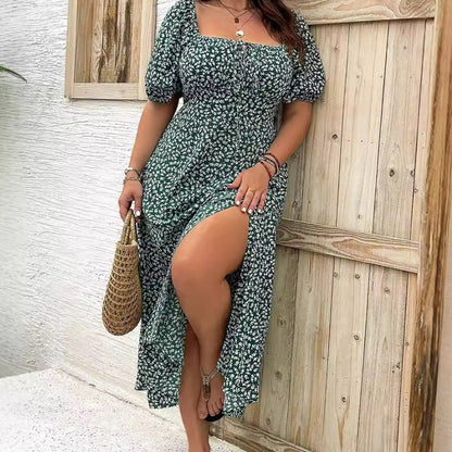 Fleurance — Robe à Manches Courtes avec Fente Florale