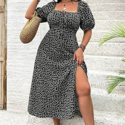 Fleurance — Robe à Manches Courtes avec Fente Florale