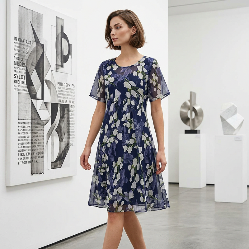 Isaline — Robe Chiffon Florale Longueur Genou
