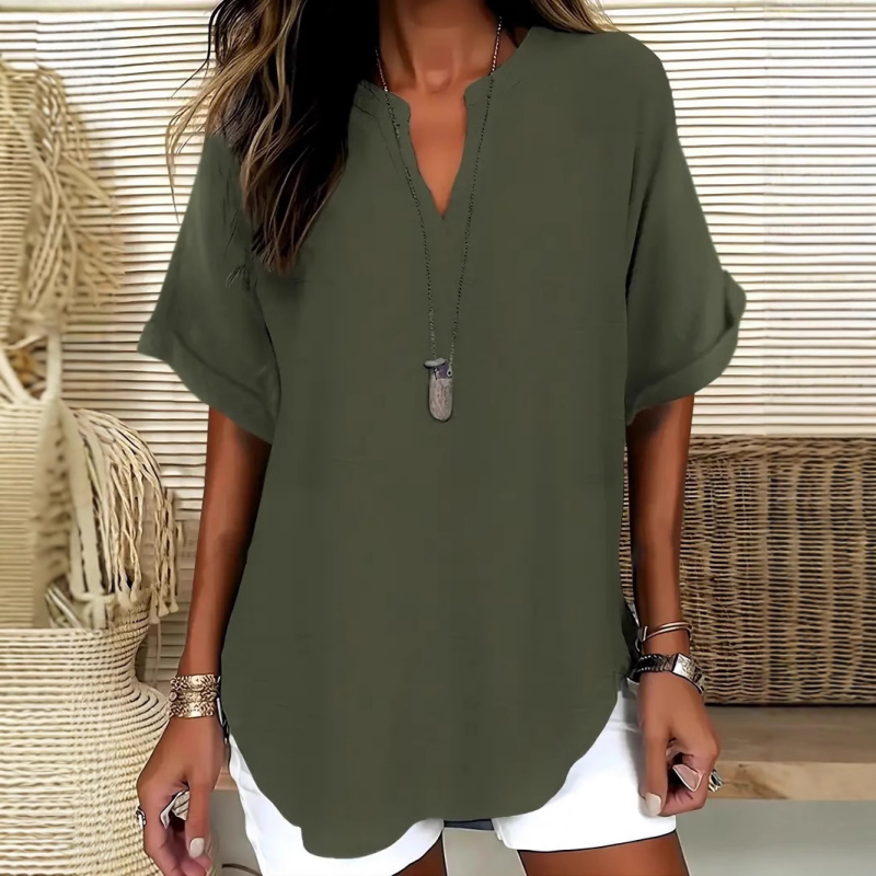 Thessaly — Blouse Ample avec Ourlet Asymétrique