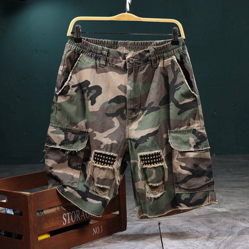 Marchoval — Shorts Cargo Camouflage à Clous