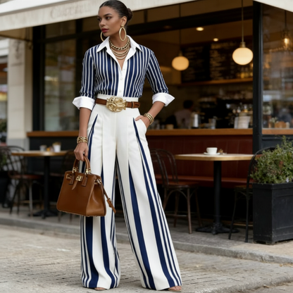 Colombine — Ensemble Chemise Rayée & Pantalon Ample