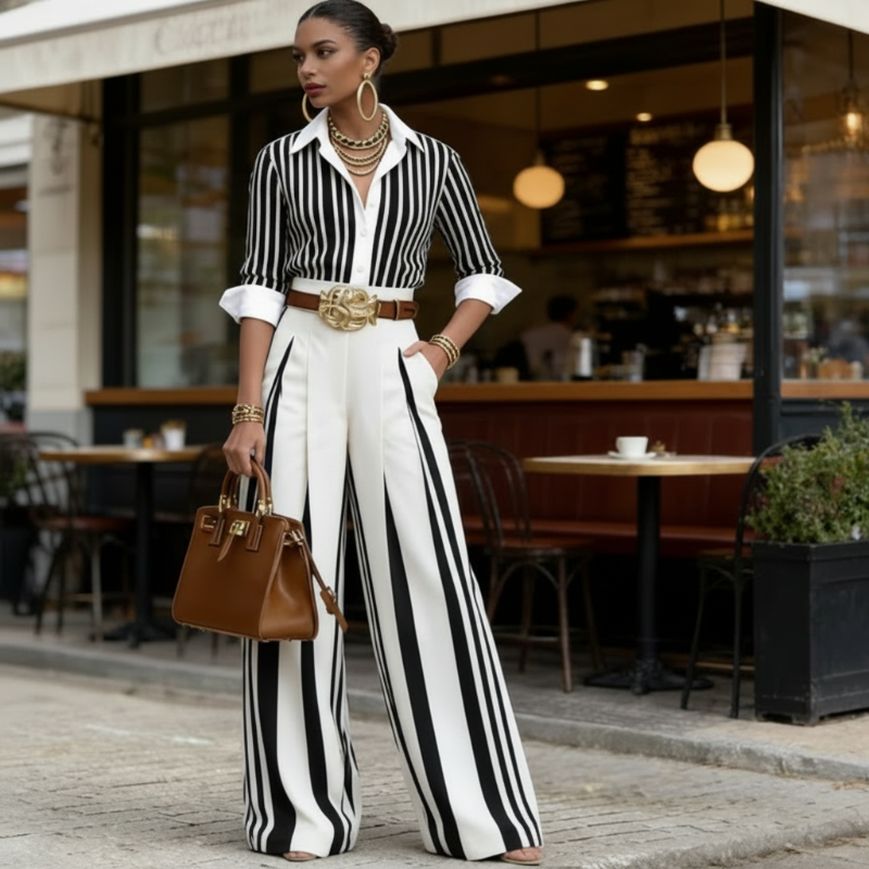 Colombine — Ensemble Chemise Rayée & Pantalon Ample