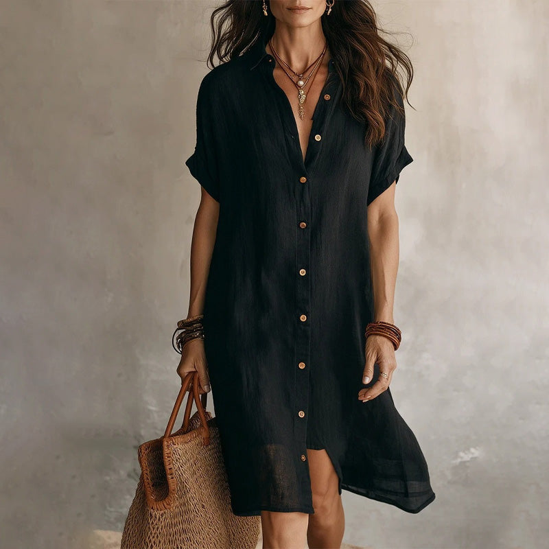 Lorienne — Robe Chemise en Coton-Lin Boutonnée