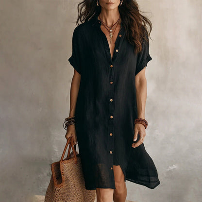Lorienne — Robe Chemise en Coton-Lin Boutonnée