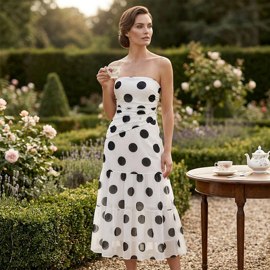 Rosalind — Robe Maxi à Volants à Pois Sans Bretelles