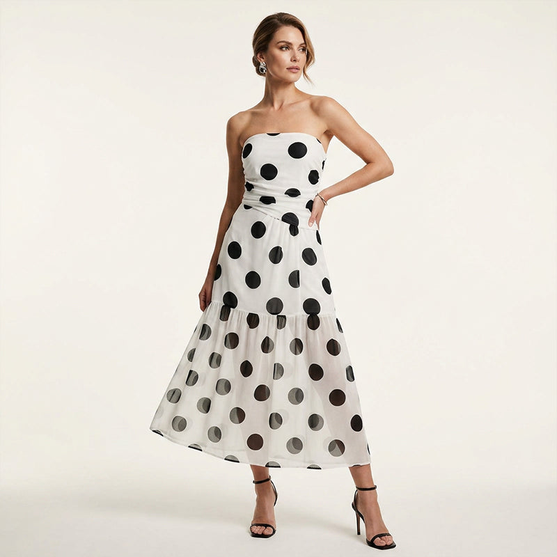 Rosalind — Robe Maxi à Volants à Pois Sans Bretelles