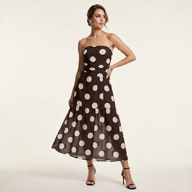 Rosalind — Robe Maxi à Volants à Pois Sans Bretelles