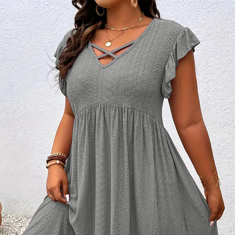 Adorine — Robe à Encolure en V avec Volants et Taille Marquée