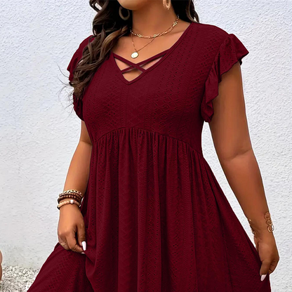 Adorine — Robe à Encolure en V avec Volants et Taille Marquée