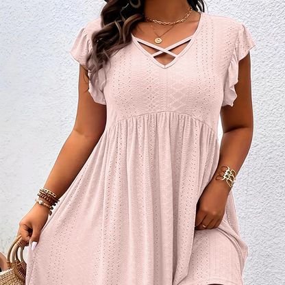 Adorine — Robe à Encolure en V avec Volants et Taille Marquée