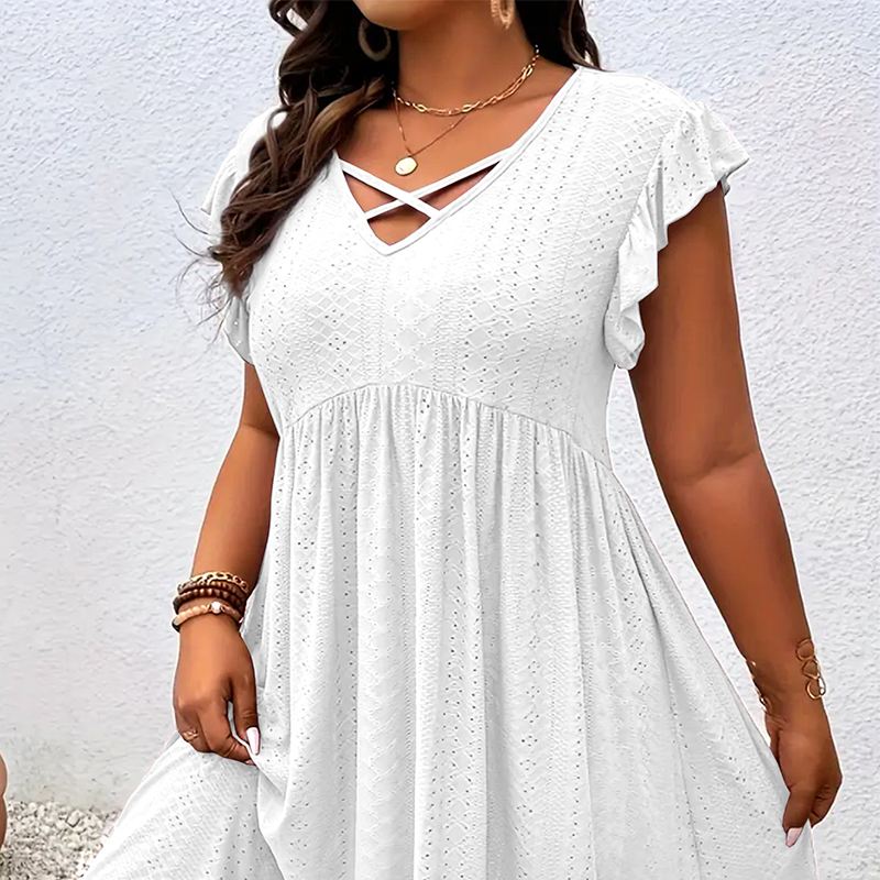 Adorine — Robe à Encolure en V avec Volants et Taille Marquée