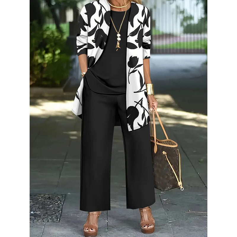 Cassiane — Ensemble Cardigan, Débardeur & Pantalon Large en Trois Pièces