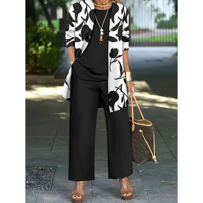 Cassiane — Ensemble Cardigan, Débardeur & Pantalon Large en Trois Pièces