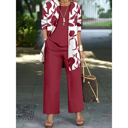 Cassiane — Ensemble Cardigan, Débardeur & Pantalon Large en Trois Pièces
