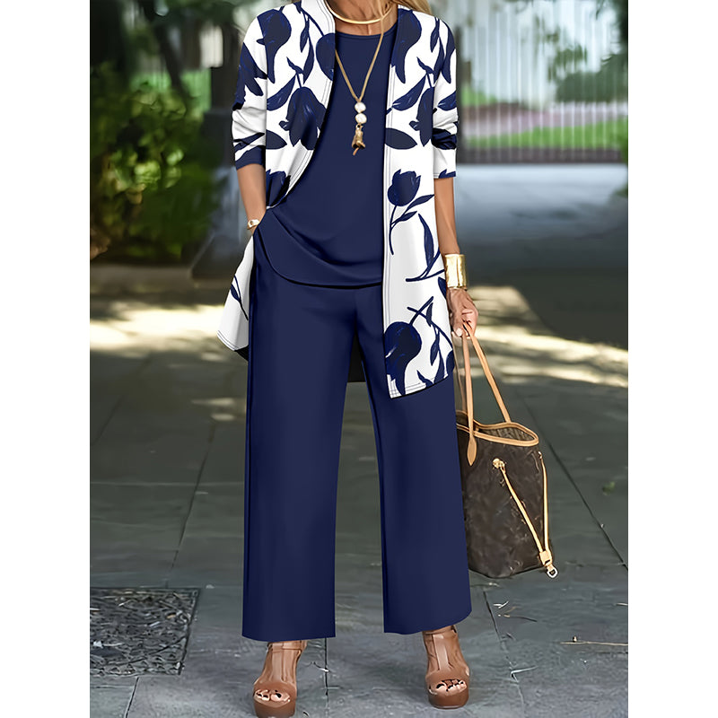 Cassiane — Ensemble Cardigan, Débardeur & Pantalon Large en Trois Pièces