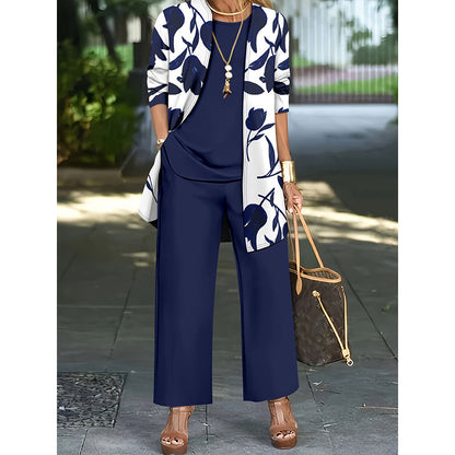 Cassiane — Ensemble Cardigan, Débardeur & Pantalon Large en Trois Pièces