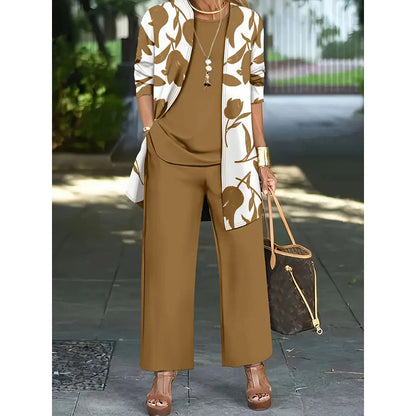 Cassiane — Ensemble Cardigan, Débardeur & Pantalon Large en Trois Pièces