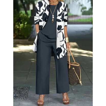 Cassiane — Ensemble Cardigan, Débardeur & Pantalon Large en Trois Pièces