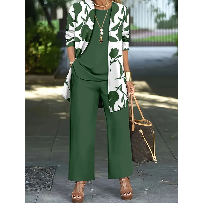 Cassiane — Ensemble Cardigan, Débardeur & Pantalon Large en Trois Pièces