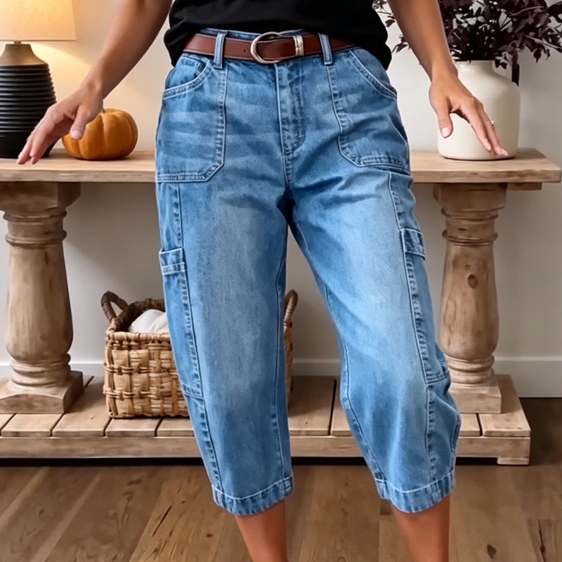Isadella — Pantalons en denim cropped extensibles décontractés