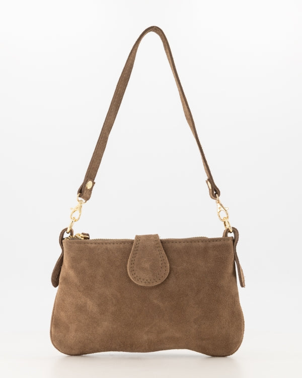 Burnley — Sac en cuir suédé bandoulière en taupe