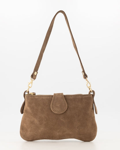 Burnley — Sac en cuir suédé bandoulière en taupe