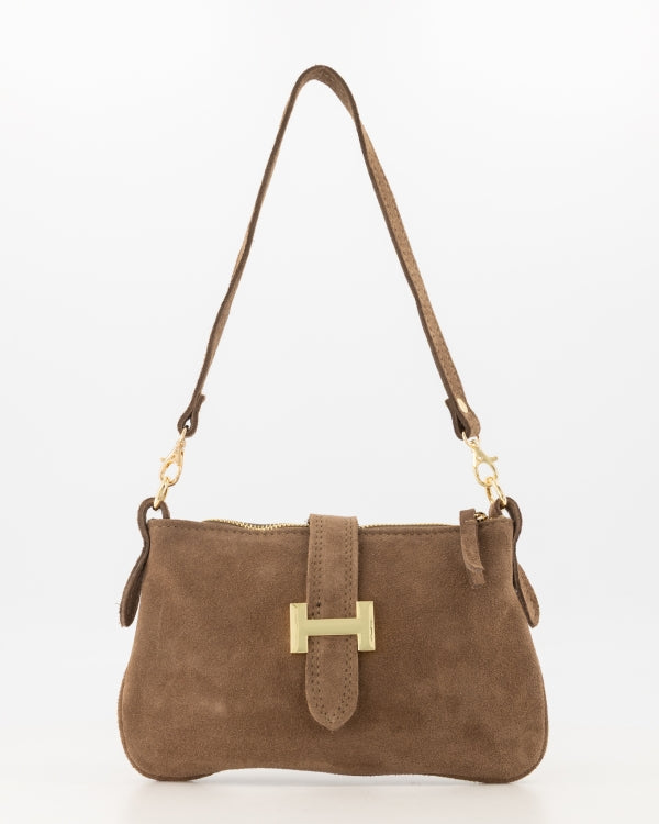 Burnley — Sac en cuir suédé bandoulière en taupe