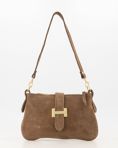Burnley — Sac en cuir suédé bandoulière en taupe