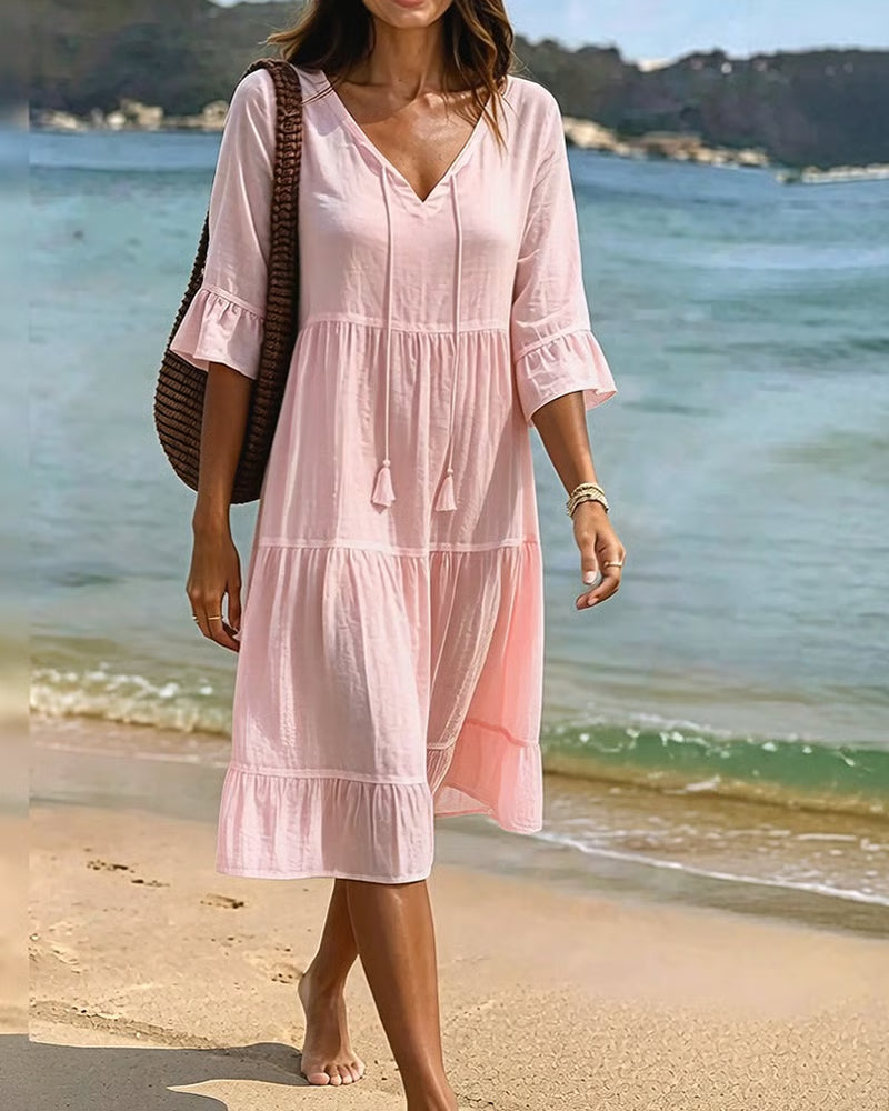 Averly — Robe en Coton à Manches Mi-Longues avec Ceinture